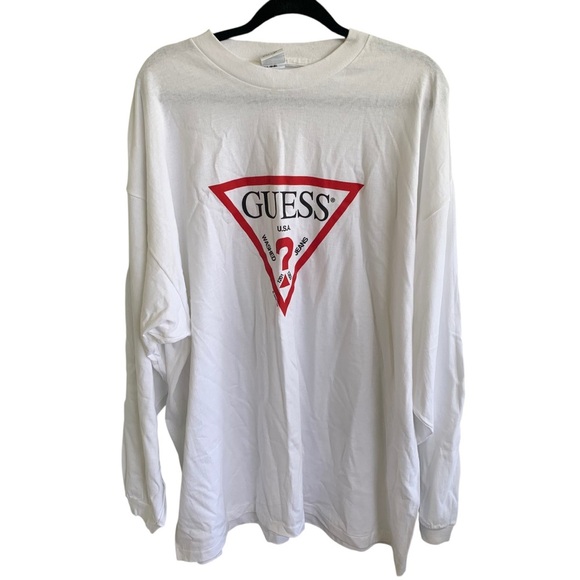Vintage 1995 Guess White Long Sleeve Tee Shirt Iconic Logo Adult Size XL - Picture 1 of 7